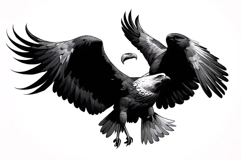 Eagle And Dove Flying Looking Each Other