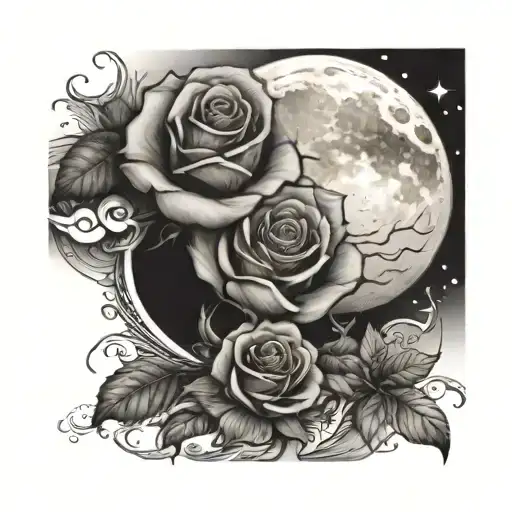 Moon And Ocean And Rose