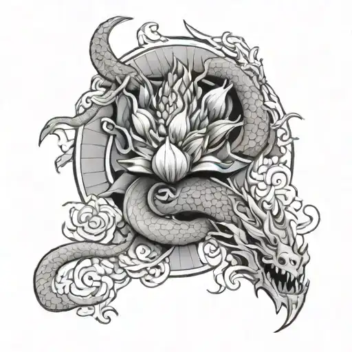 Buda Con Flor Del Oto Y Dragon De Fondo