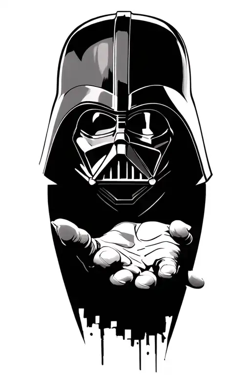 Darth Vader With A Broken Helmet With Outstretched Palm