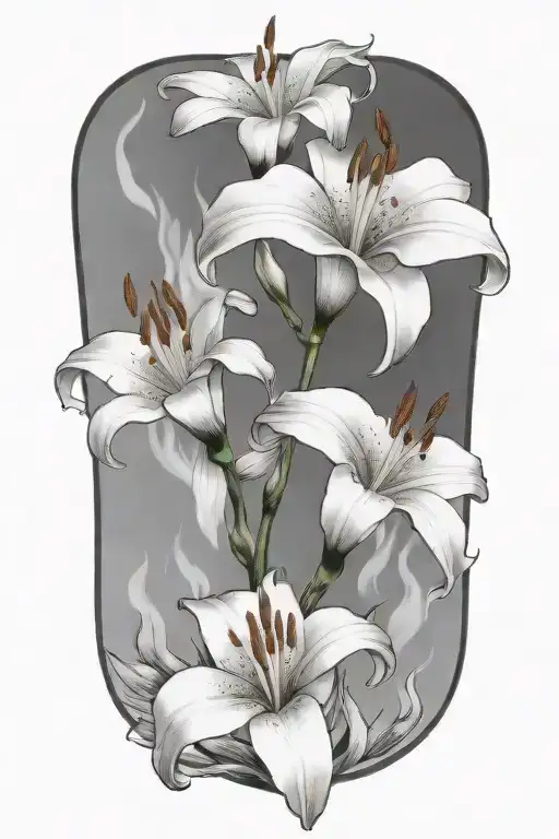 Lilies Burning From Fire Flames