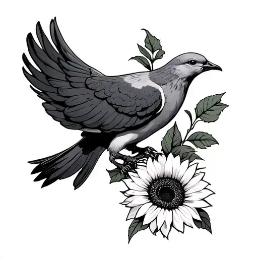 Dove Holding Sunflower In Talons
