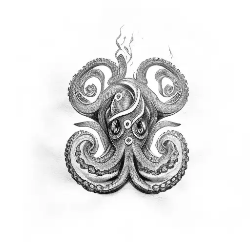 Intricate Black-grey Octopus Engulfing A Gemini Symbol