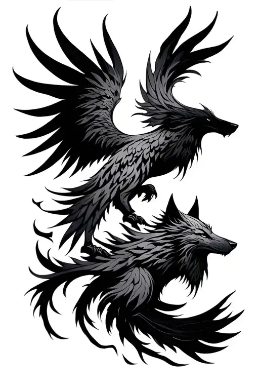 Phoenix And Wolf Silhouette
