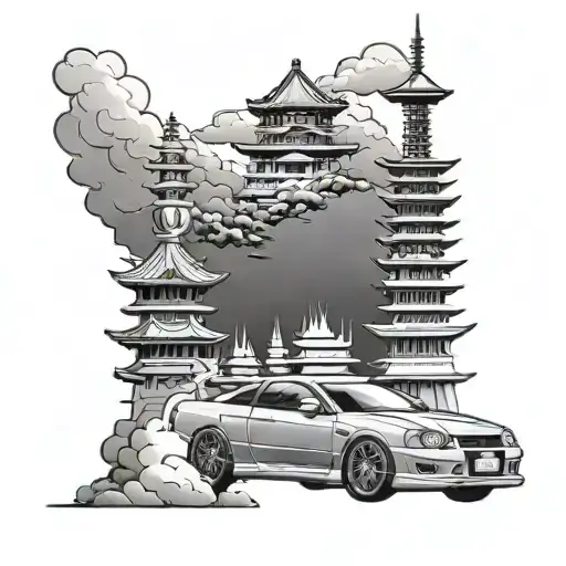 Skyline Car With Japanese Tower