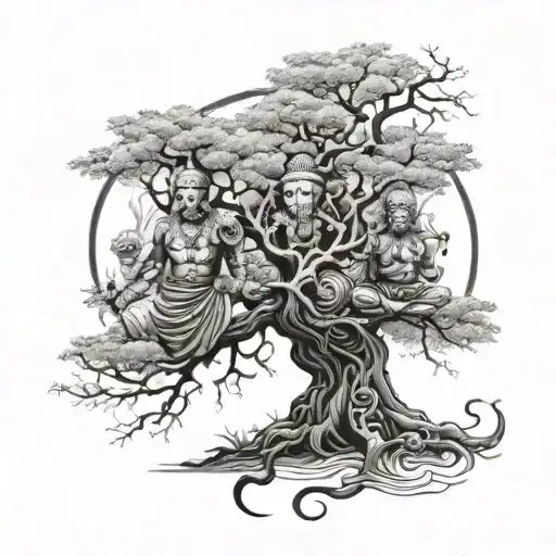 Tree Of Life With Samurai & Lord Ganesh