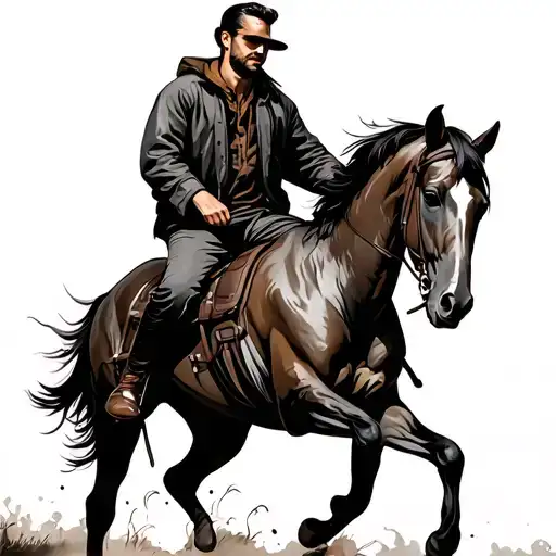 Man Sitting On A Horse Running