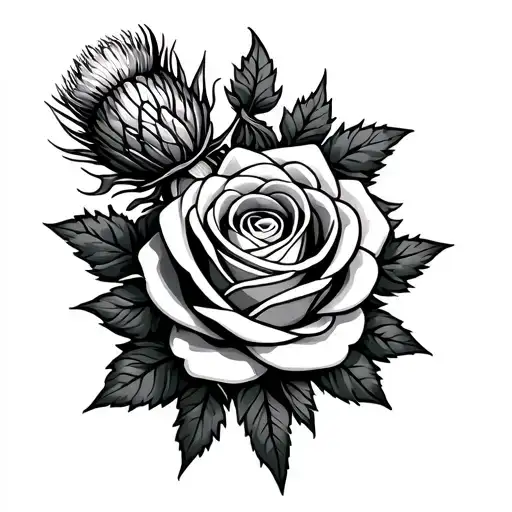 A Scottish Thistle And Rose Around It In Celtic Style