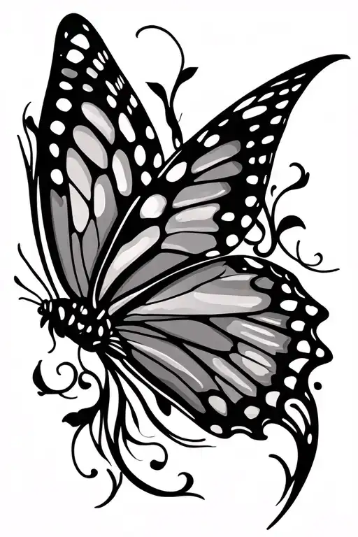 Hip Tattoo Butterfly With Trippy Vines