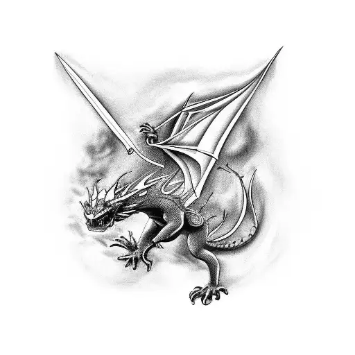 A Tennis Racket And Ball Transforming Into A Dragon