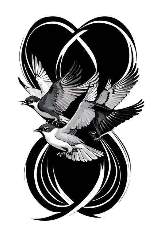 Infinity Sign With 3 Sparrows Flying