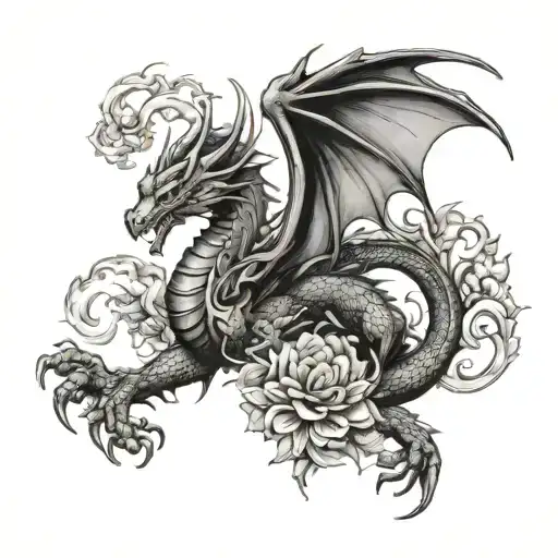 Dungeons And Dragons Copper Dragon And Chrysanthemum Floral