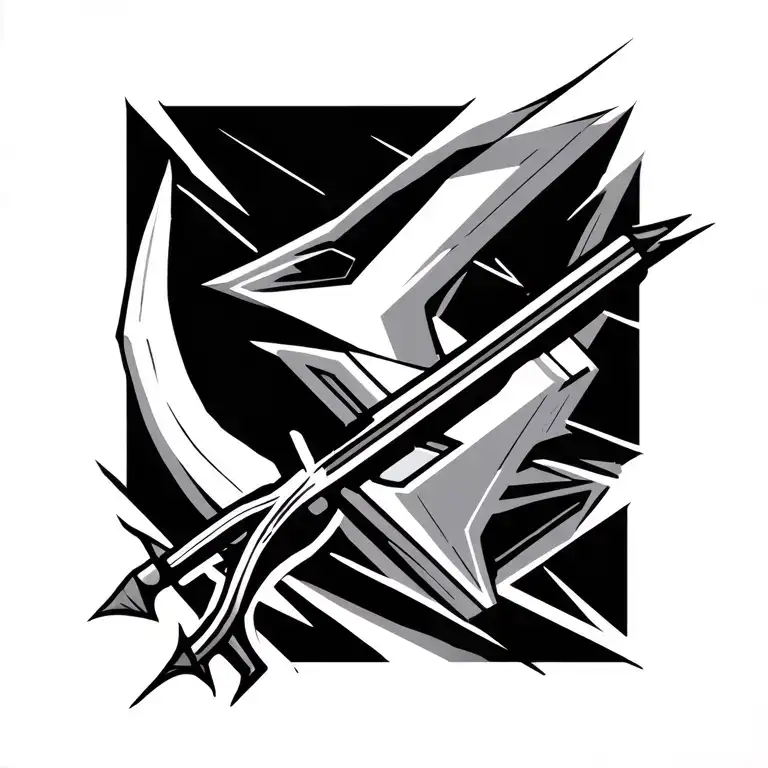 Neo Geometric Design Incorporating Thin And Thick Line Weight Of A Bow And Arrow With A Nocked Arrow