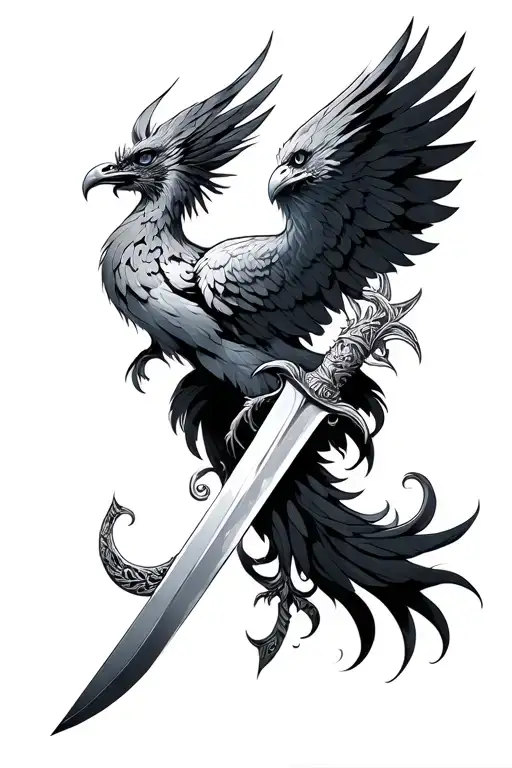 Phoenix And Sword Intertwined