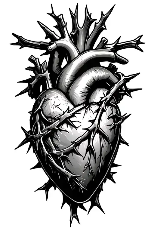Sacred Heart Wrapped In Thorns Tattoo Design