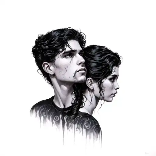 Male And Female Figures Staring Into Darkness