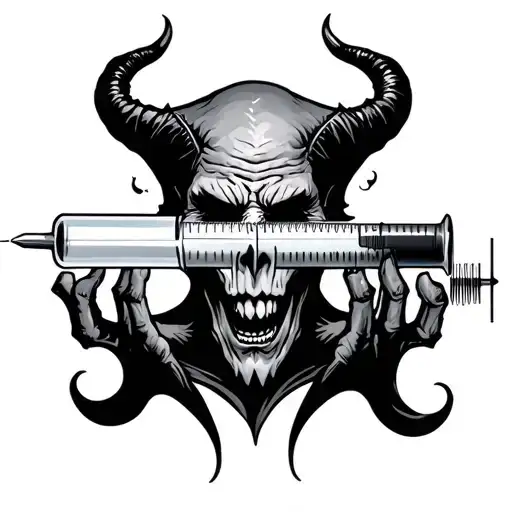Satan Inside A Hypodermic Syringe Symbolizing