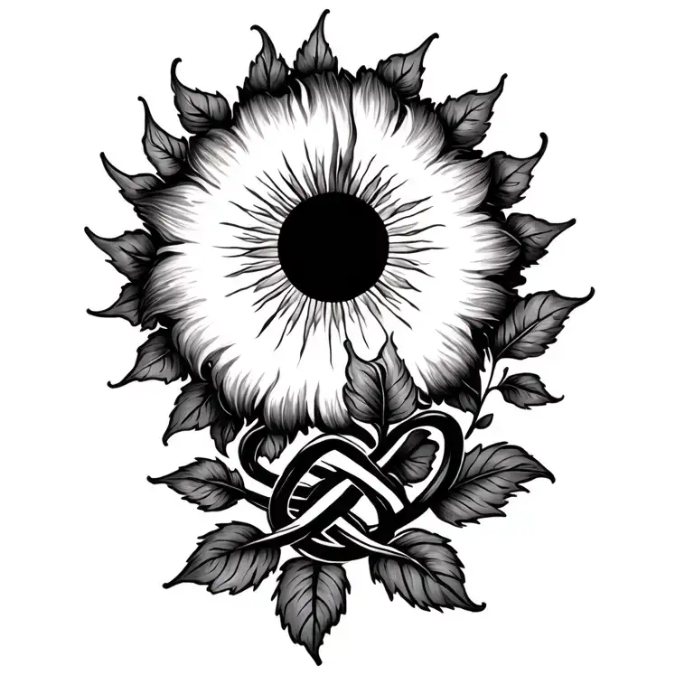 Sun With Single Morning Glory Vine Intertwined Into Forever Knot