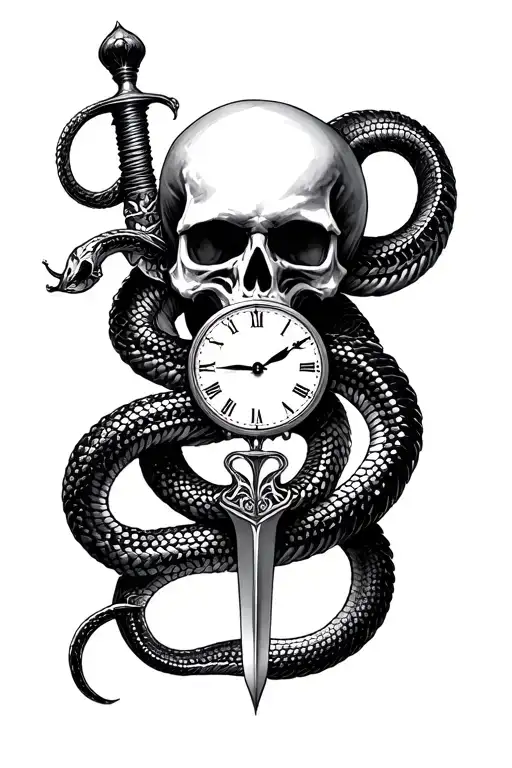 Skull Clock Serpent Dagger
