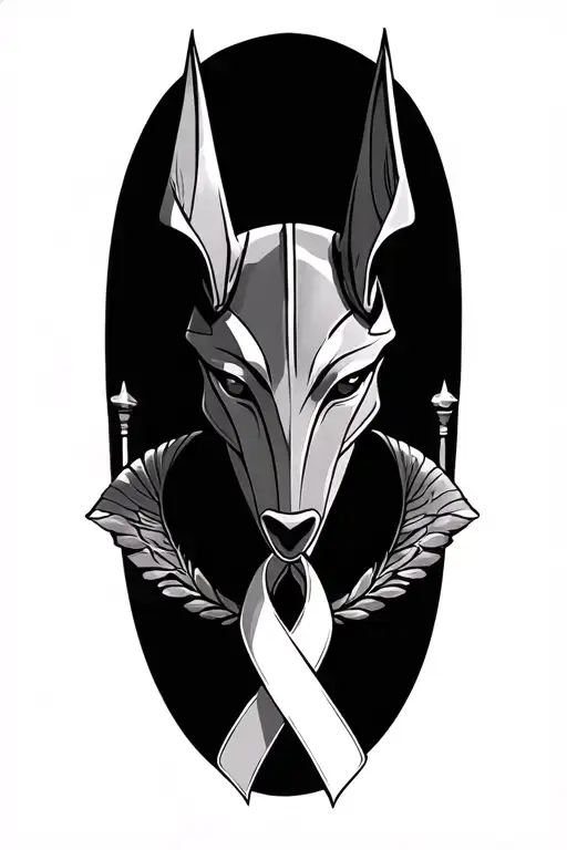 Anubis Tattoo With A Cancer Ribbon Instead Of The Amulet