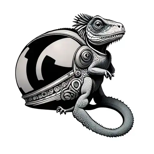 Chameleon Wearing Space Helmet Sacred Geometry