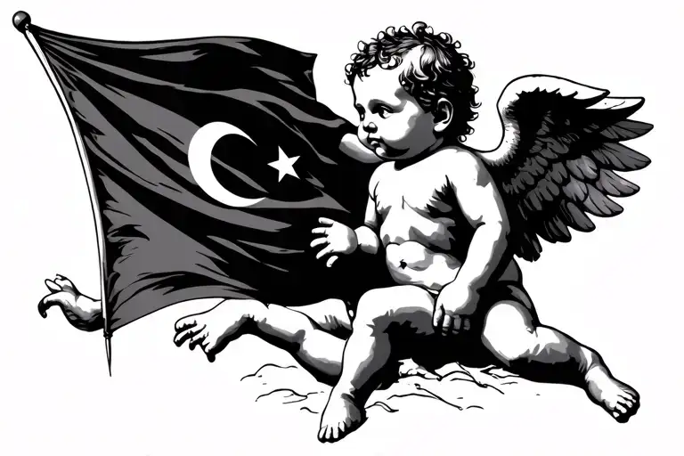 Baby Cherub Holding Turkish Flag