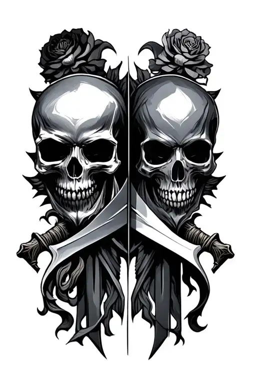 Swords And Skulls Facing Each Other