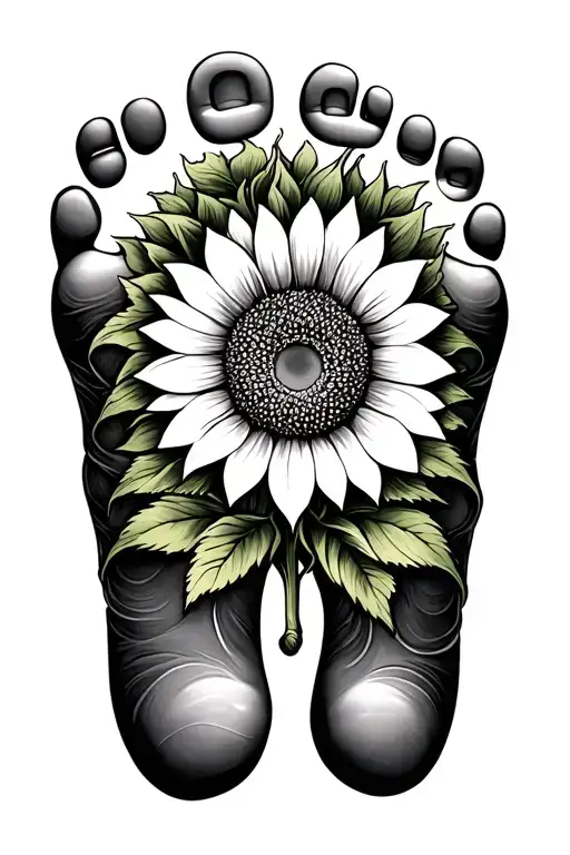 Foot Prints With Sunflower In The Middle Surrounded