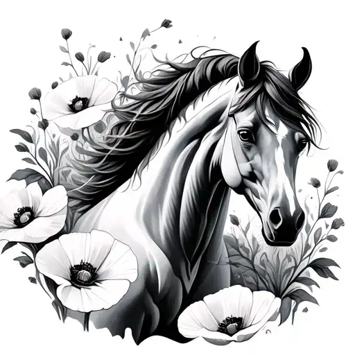 Horse White Poppies Intertwined