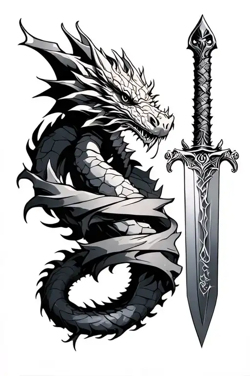 Broken Sword With A Dragon Wrapped Loosely Wrapped