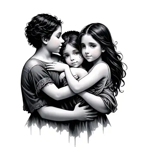 Mother Hugs 2 Sons And 1 Daughter