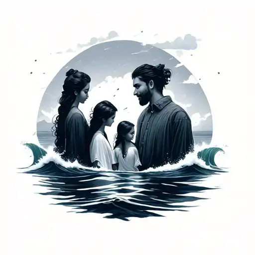 Minimalist Representing The Family And Ocean