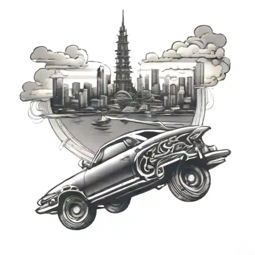 Skyline Car With Japanese Tower