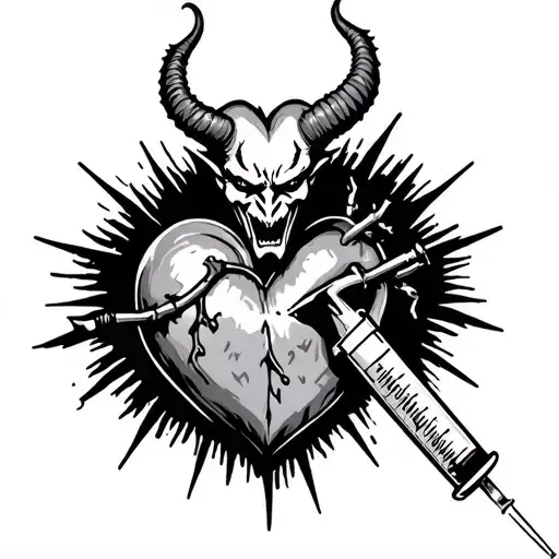 Devil Comi G Out Of A Syringe Connected To Heart