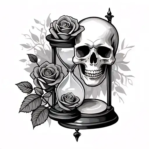 A Skull -Like Background In Front Of A Hourglass With Rose