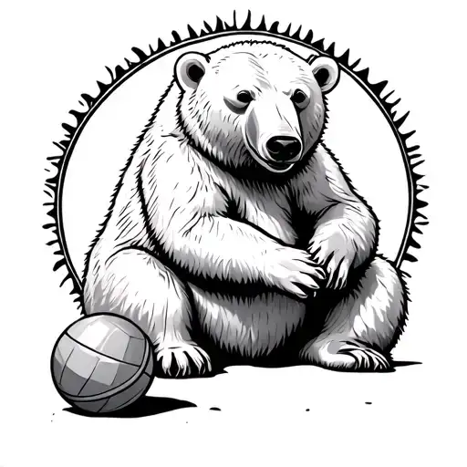 Polar Bear Sitting Playing With A Ball