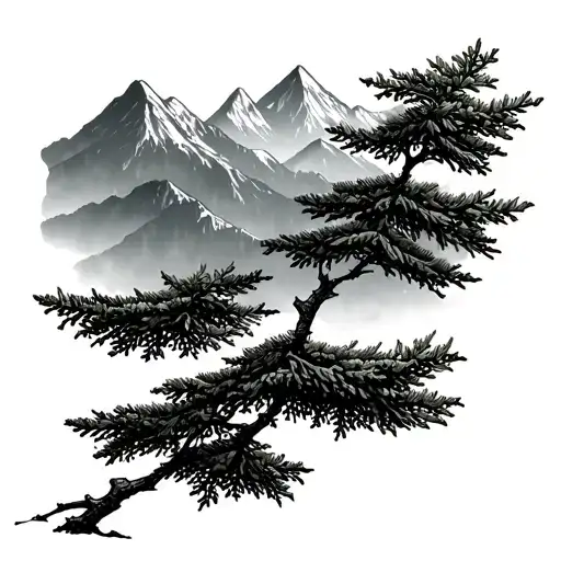 Mountains Fine Line Small Hemlock Tree Branch