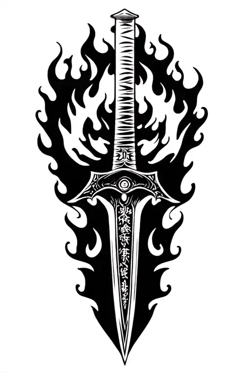 Katana Surrounded By The Tongues Of The Flame In The Japanese Style