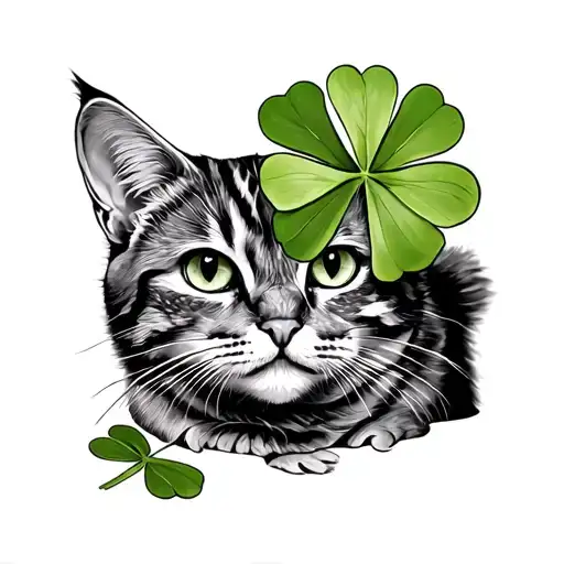 Cat With 4 Leaf Clover