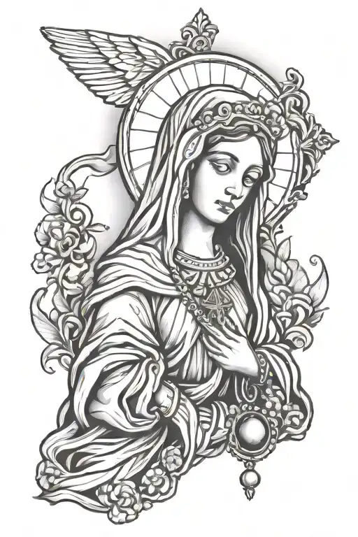 Catholic Mary With Rosary Hanging