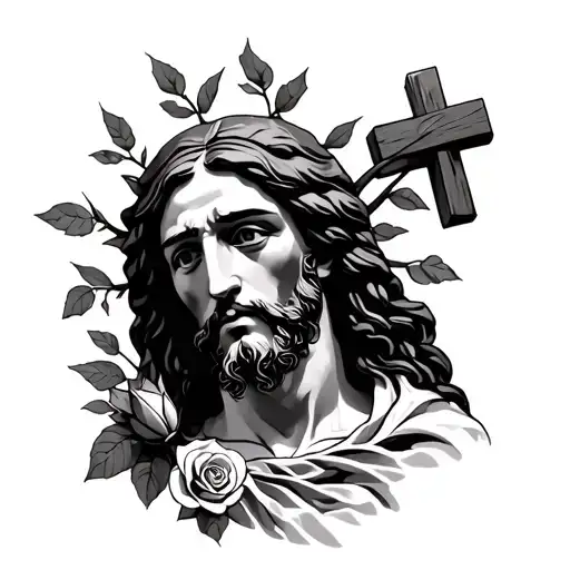 Thorns With A Rose With Jesus Holding A Cross
