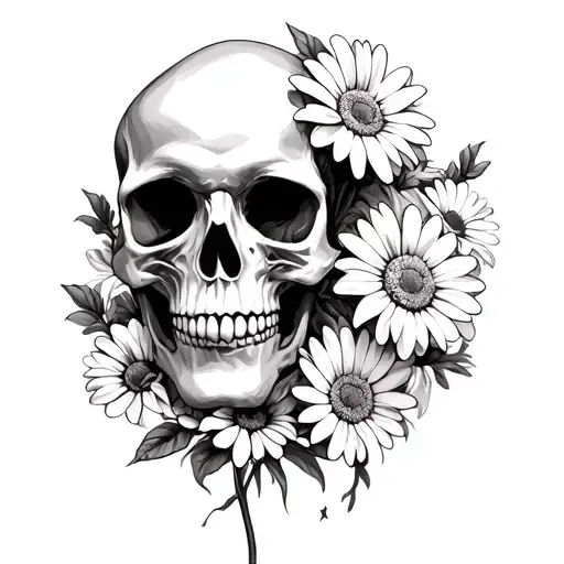 Skulls And Daisy Flowers