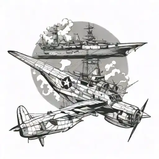 World War Ii Warship Battle With Airplane