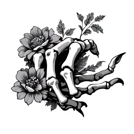 Hand Tattoo Design Skeleton Hand With Flowers On Fingers