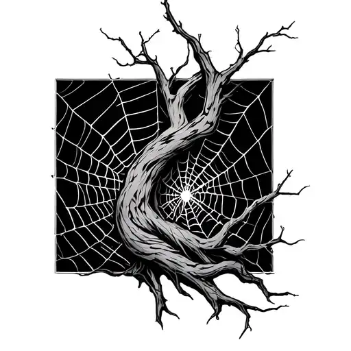 Twisted Dead Tree Intertwined With Spider Webs