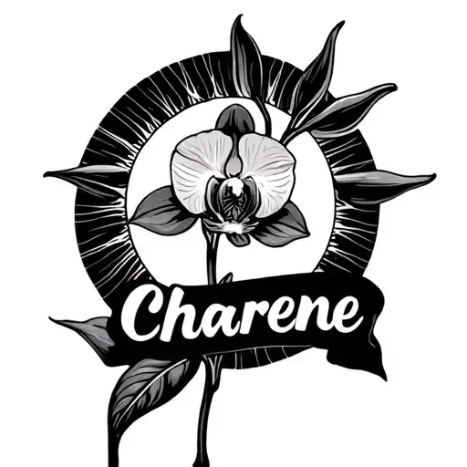 The Sun With An Orchid With A Long Stem That Spells Out Charene