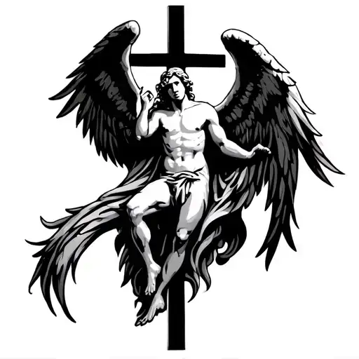 Fallen Angel Standing On A Christian Cross