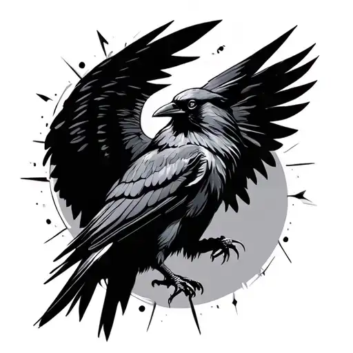 Geometric Outline Crow Spread Wings