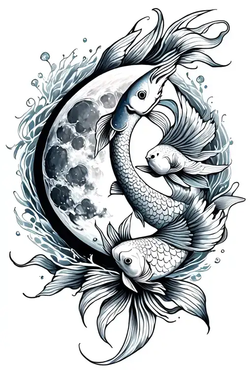 Moon And Koi Fish Surrounded