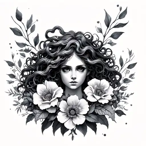 Medusa Mixed With Flowers And Beauty Freedom Love